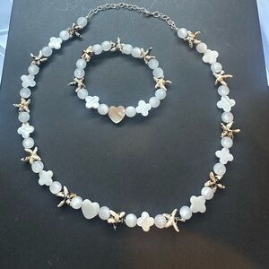 Hand Crafted White and Gold Necklace Set